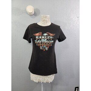 Motorcycle Club Womens Large Black Bleached Distressed Graphic Tee Shirt